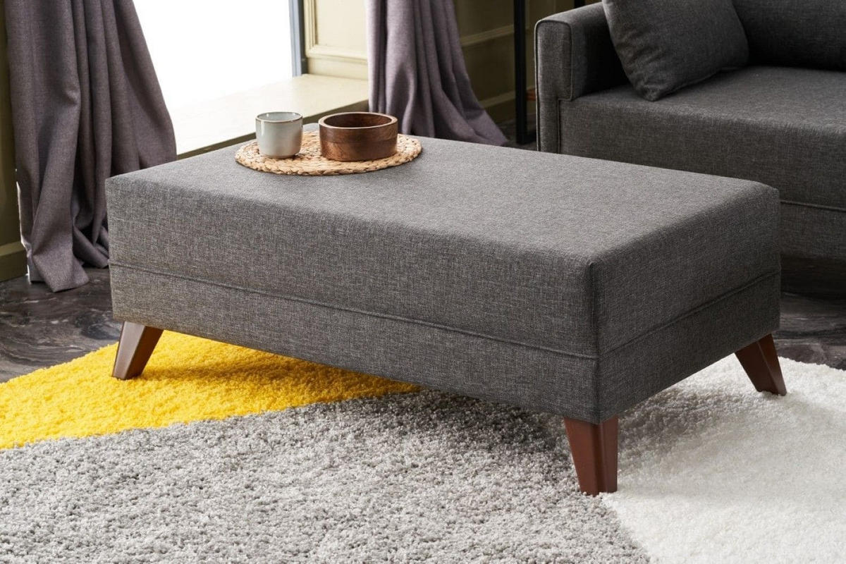 ECKSOFA mit Hocker als Schlaffläche, perfekt für kleine Räume - Anthrazit/Walnussfarben, Holz/Kunststoff (140/205cm) - myHomelando