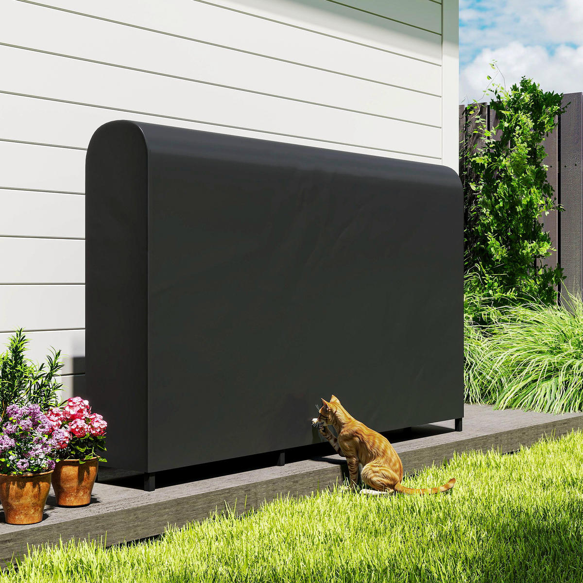 KAMINHOLZREGAL Metall 199 x 30 x 121 cm Brennholzregal 0,6m³ mit Abdeckung - Schwarz, Metall (30/121/199cm) - Outsunny