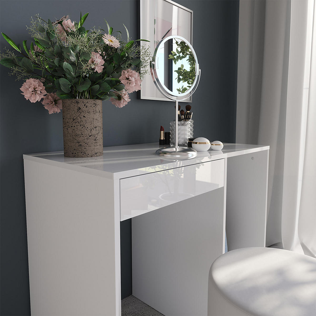 TOALETNÍ STOLEK Sherry Bílá/bílý vysoký lesk - vysoce lesklá bílá, kompozitní dřevo (89.8/76/50.1cm) - Vicco