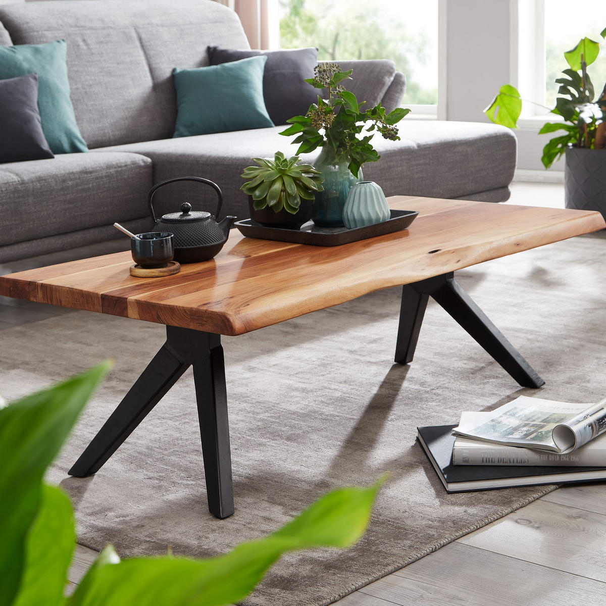COUCHTISCH Baumkante SAIRA Sofatisch - Braun, Holz (115/64/37cm) - tinkaro
