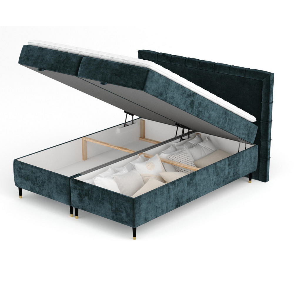 Thumbnail - Maison de Reve Boxbett, Türkis, Textil, Buche, Kiefer, H3, Höhe ca. 19 cm, 140x200 cm, Oeko-Tex® Standard 100, FSC 100%,...