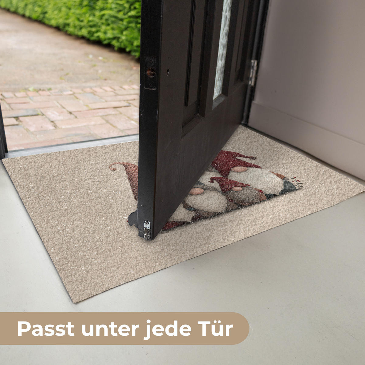 FUSSMATTE Wichtel - Weihnachten - Schnee - Zipfelmützen 90x60 cm - Beige, Kunststoff (90/0.4cm) - MuchoWow