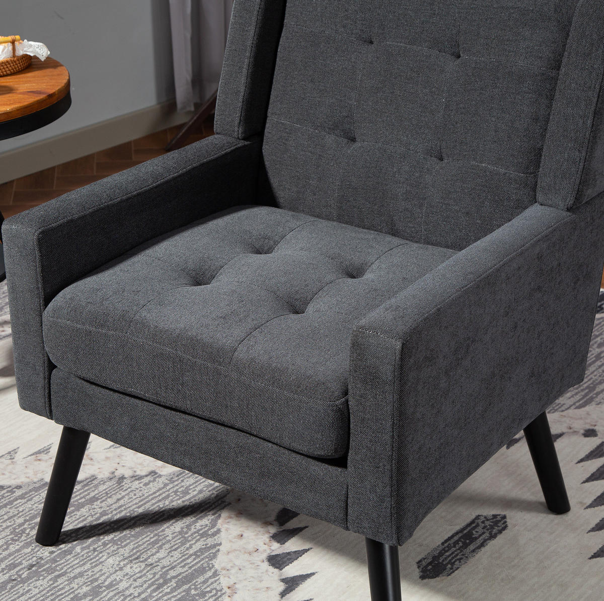 SESSEL Dunkelgrau mit Tufting und Massivholzbeinen, kompakt und bequem,76/68/88 cm - Dunkelgrau, Textil (76/88/68cm) - Flora Grace