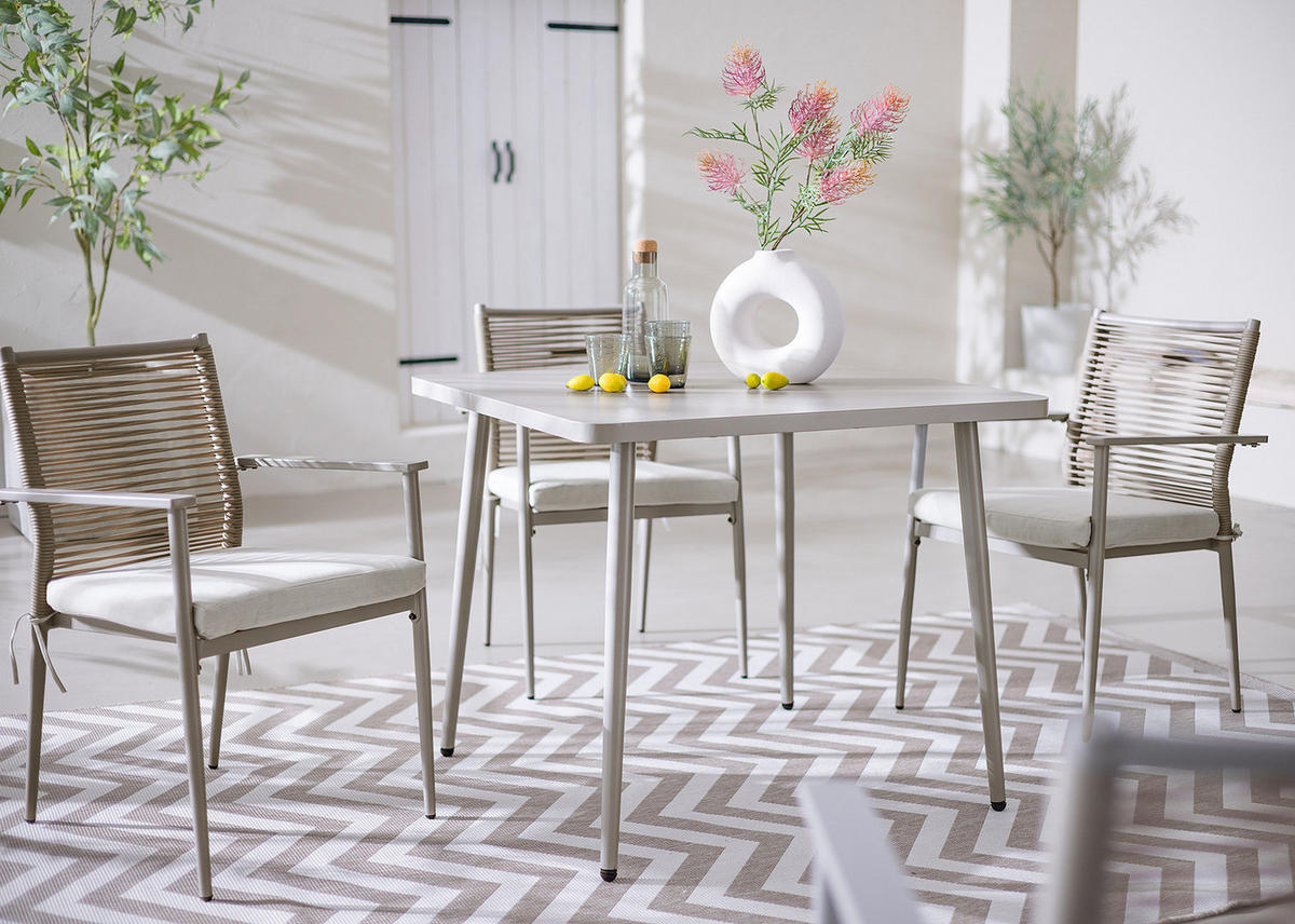 GARTENESSGRUPPE - Stahl / Polyrattan - Beige - 5-teilig - Beige, Naturmaterialien/Textil - home24