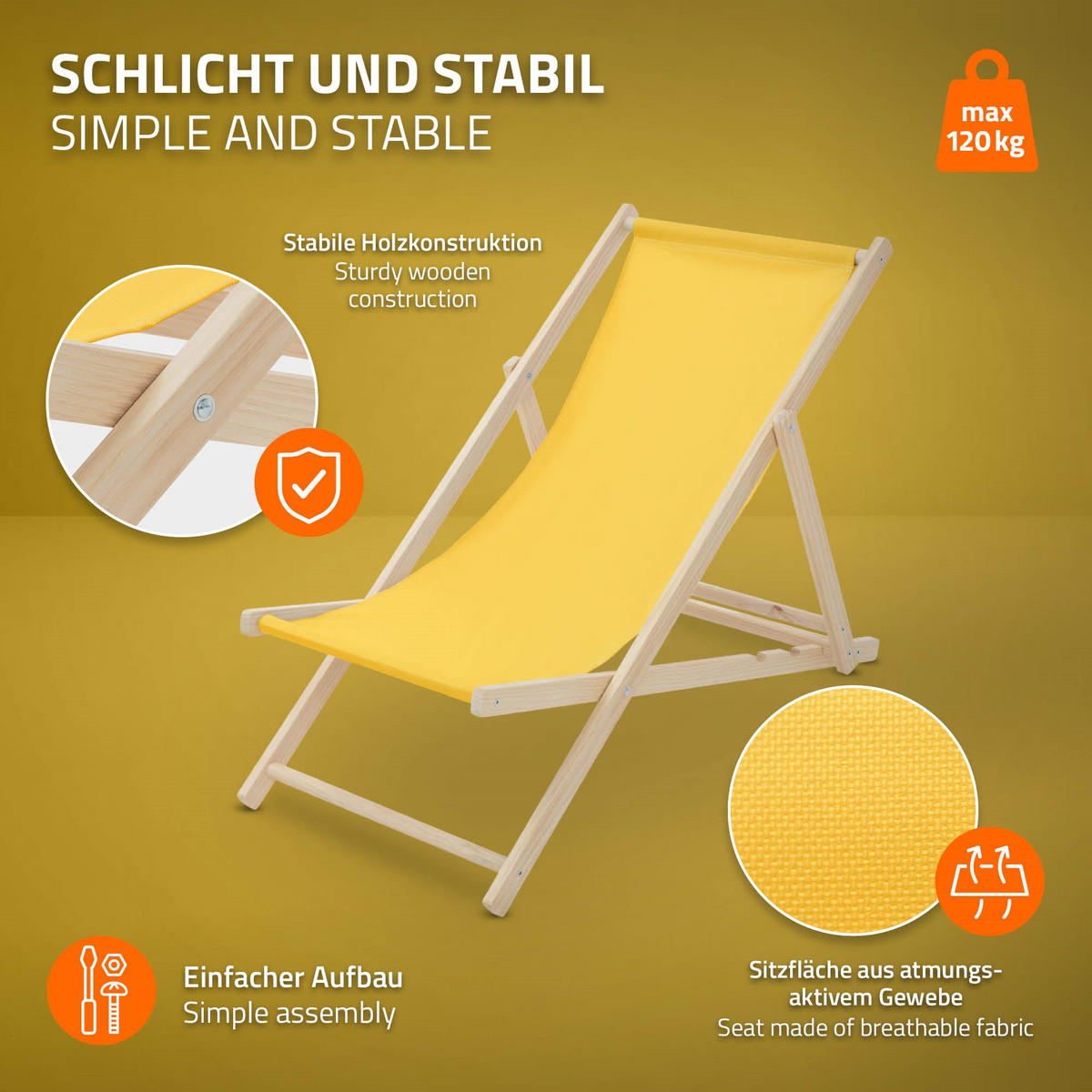 LIEGESTUHL 3er Set Gelb - Gelb, Holz (57.5/83/100cm) - ECD-Germany