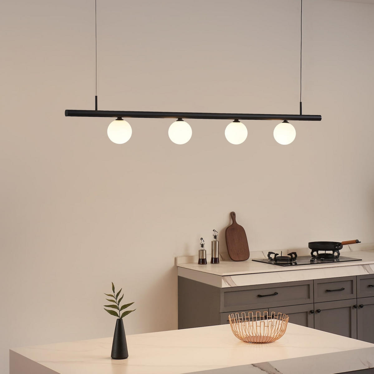 PENDELLEUCHTE MIT SPOTSTRAHLERN Lyne, Schwarz und weiß, 125cm - Weiß, Glas (125/125/8.5cm) - KOSILUM