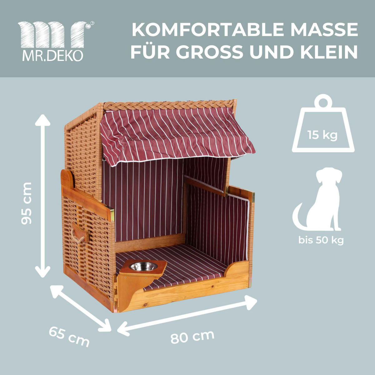 HUNDESTRANDKORB - Rot/Braun, Holzwerkstoff (80/95/65cm) - Mr. Deko