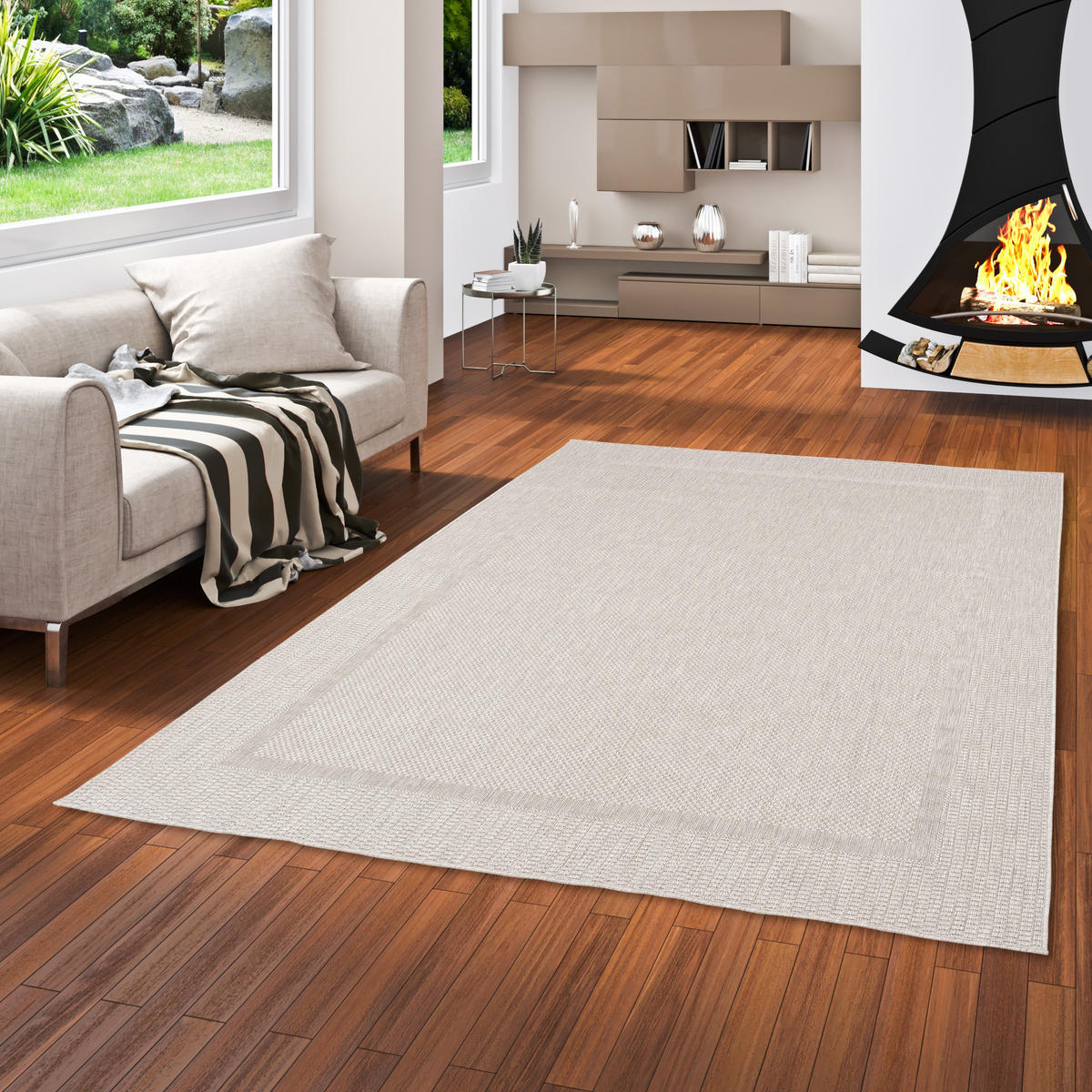 IN & OUTDOOR TEPPICH NATUR VALENCIA BORDÜRE - Silberfarben, Textil (80/150cm) - Pergamon
