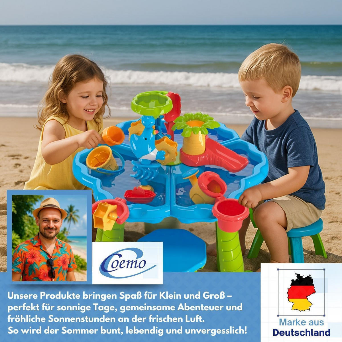 WASSERSPIELTISCH NARIUS XL mit Zubehör 20 Teile - Multicolor, Kunststoff (60/60/61cm) - Coemo