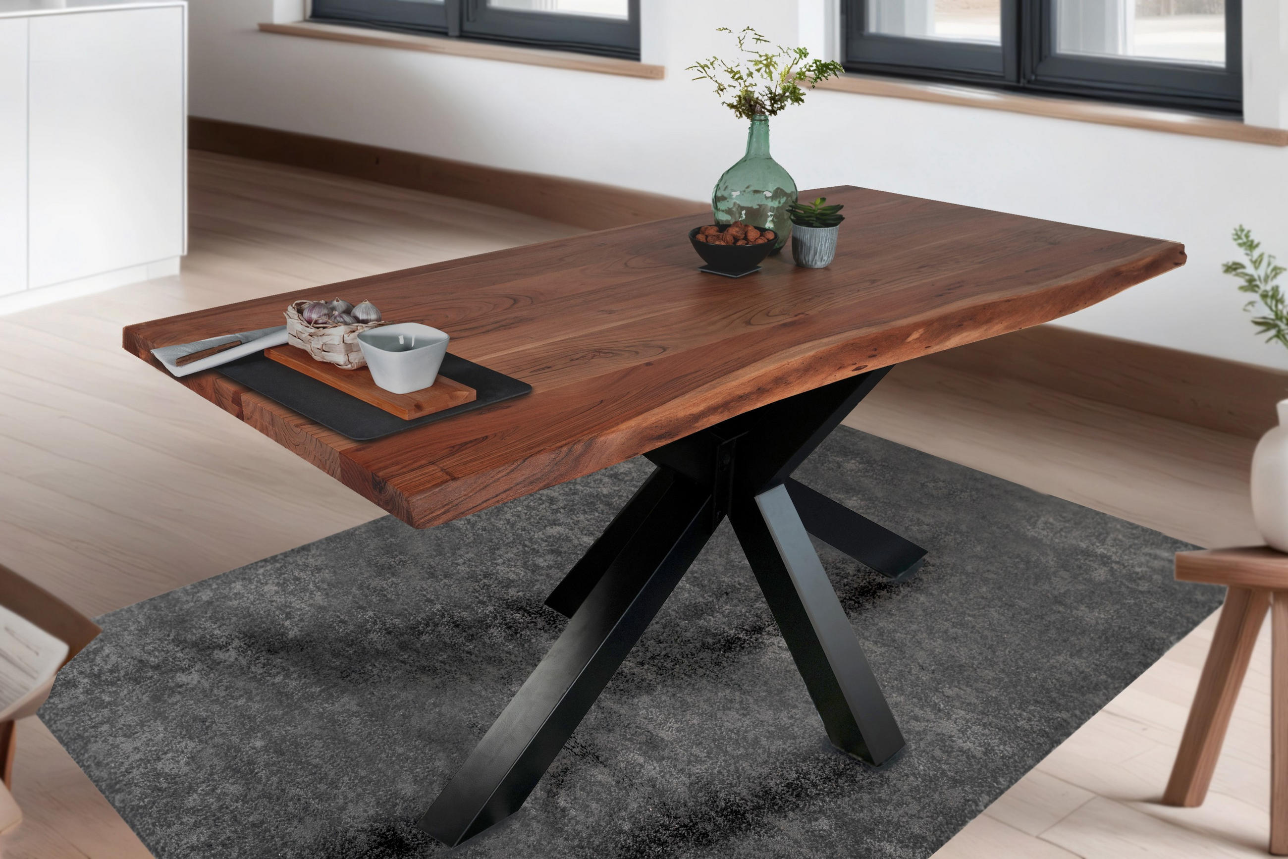 ESSTISCH TIM - Dunkelbraun/Schwarz, Holz/Metall (80/140/77cm) - SAM