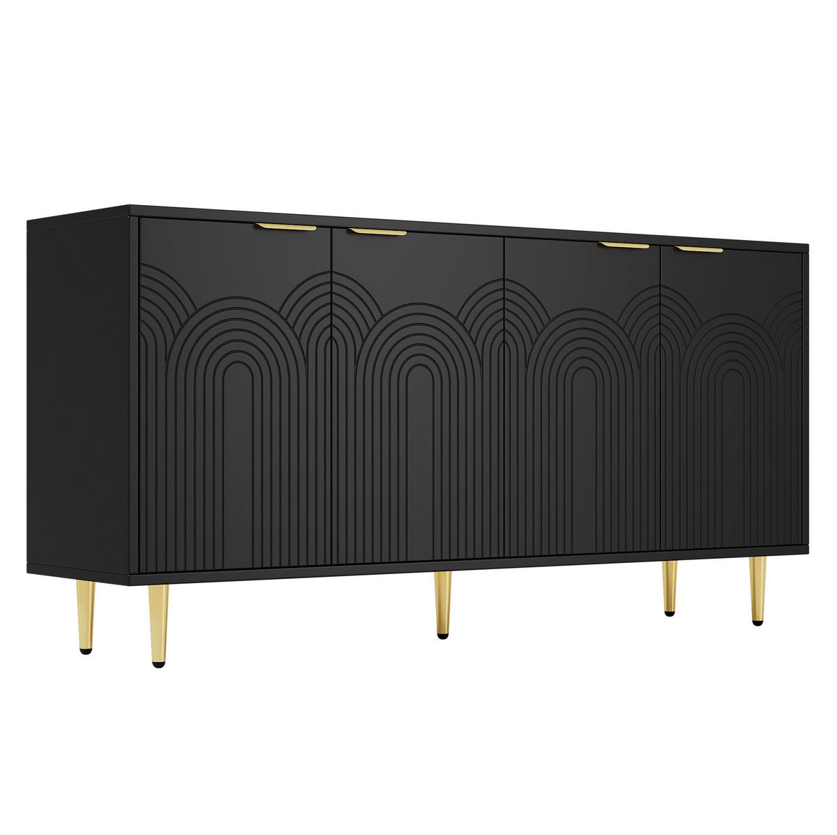SIDEBOARD aus MDF und Spanplatte 160x40x80 cm Schwarz mit 4 Türen, verstellbaren Einlegeböden und Sanftschließfunktion - Schwarz, Holzwerkstoff (160/80/40cm) - Modfu