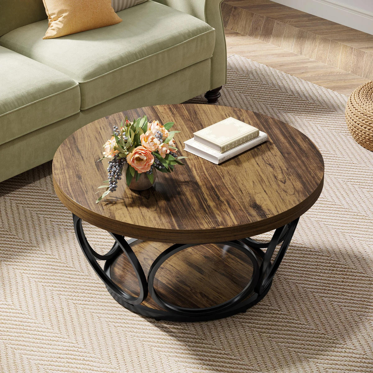 COUCHTISCH, rund, Holz, Braun, mit Stauraum - Braun, Holzwerkstoff (80/80/42.5cm) - Kaket
