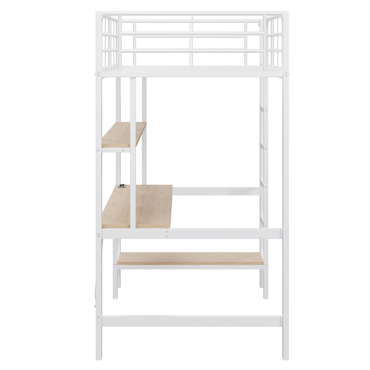 HOCHBETT 90/200 cm in Weiß mit LED-Beleuchtung, Schreibtisch und Regal - Weiß, Metall (90/200cm) - Flora Grace