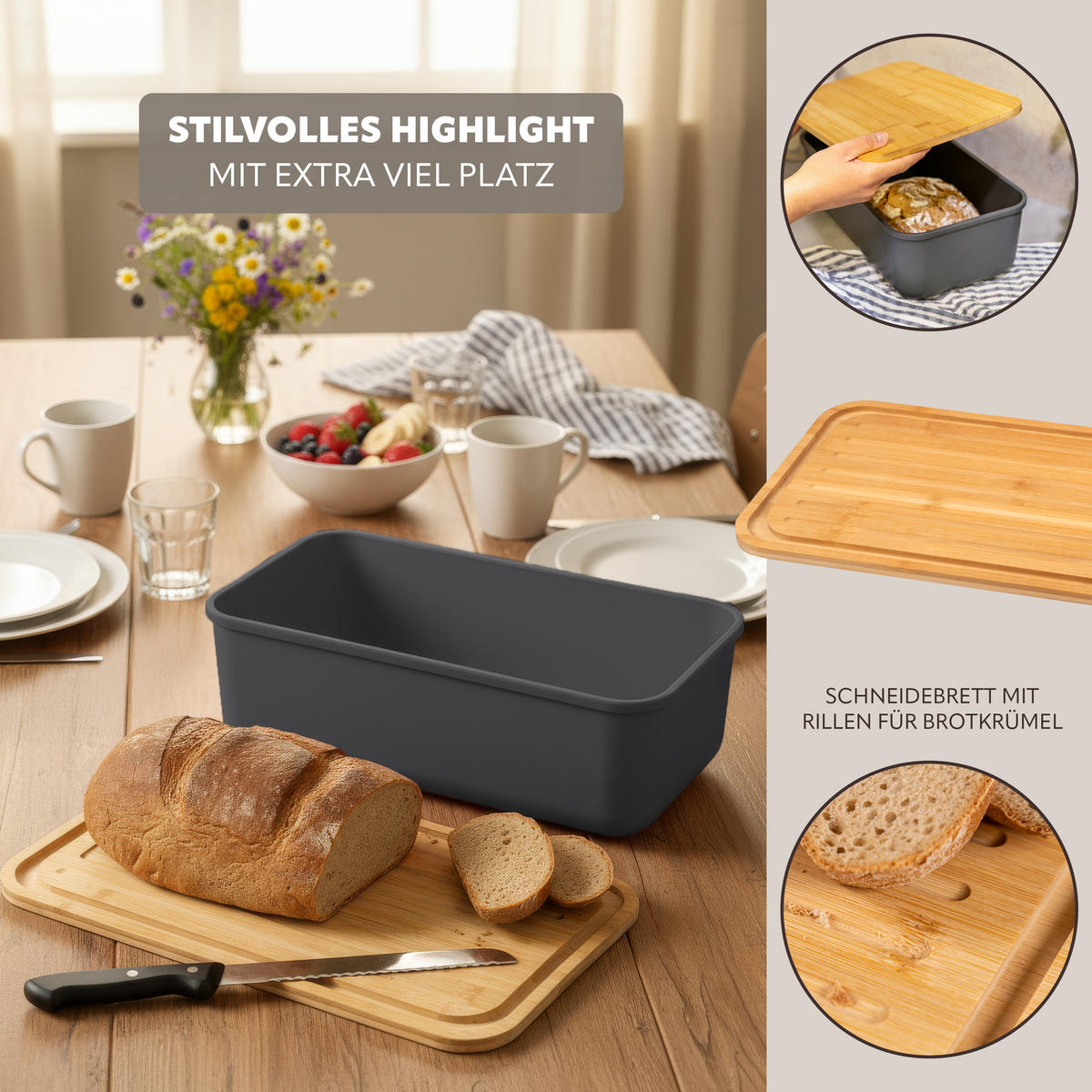 BROTKASTEN, grau - Grau, Kunststoff (40/12.5/23cm) - bremermann