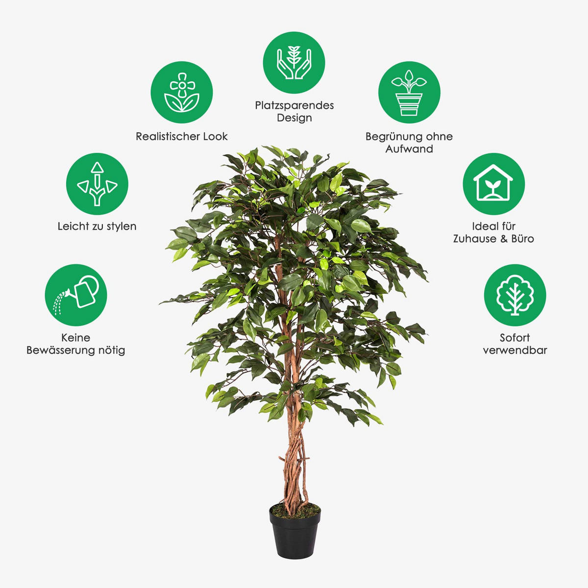 KUNSTBAUM Ficus benjamini, 120 cm - Grün, Kunststoff (120cm) - Homescapes