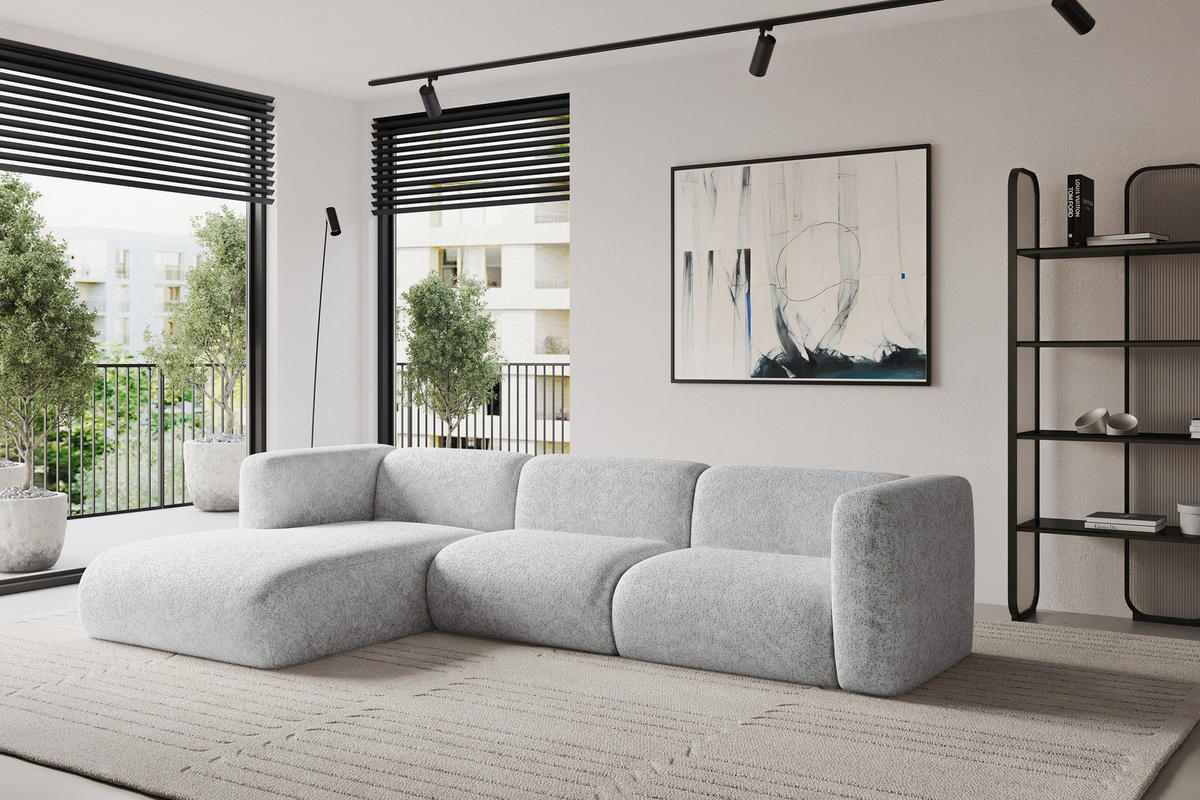 ECKSOFA Ottomane Links MIRA-L2 318x179x89 Grau Velours - Schwarz/Grau, Holzwerkstoff/Kunststoff (318/179cm) - ALTDECOR