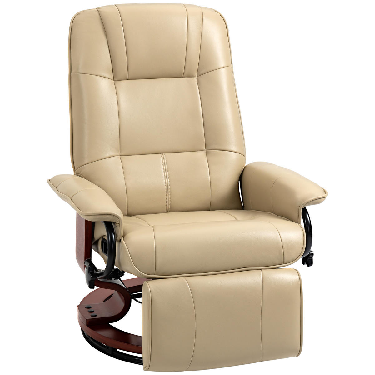 RELAXSESSEL Fernsehsessel mit Liegefunktion, Fußstütze für Wohnzimmer Creme - Creme/Braun, Leder/Holz (87/100/78cm) - HOMCOM