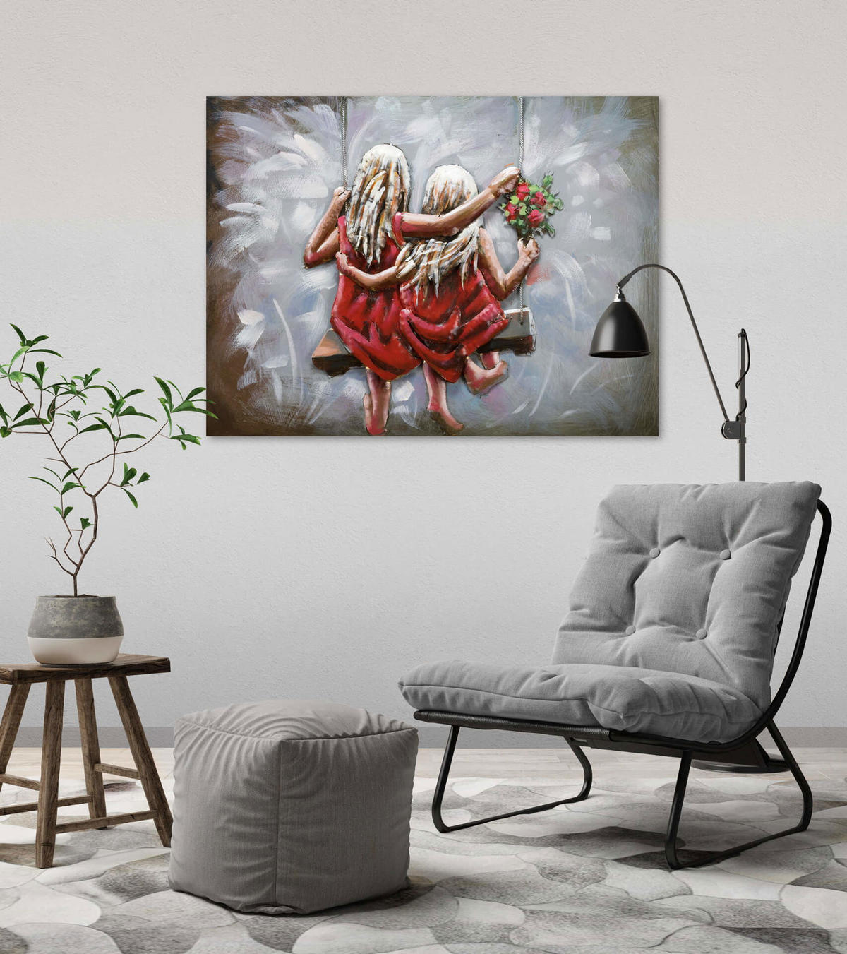 METALLBILD Taupe 80/60 cm - Rot/Grau, Metall (80/60cm) - KUNSTLOFT