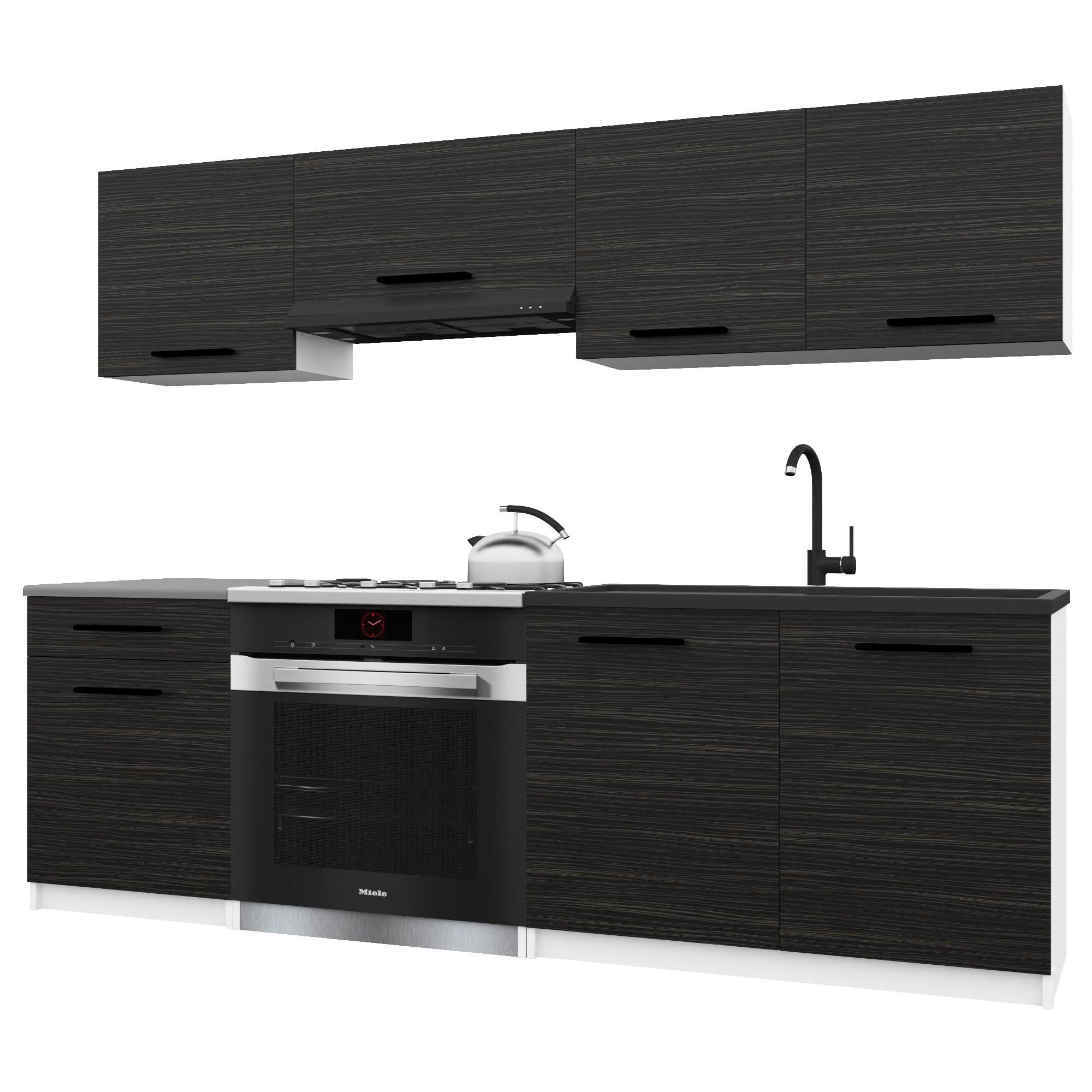 KÜCHENZEILE Italia 1 180 cm, mit Arbeitsplatten, Ebenholz - Schwarz, Holz (180/143/60cm) - B BELINI GROUP