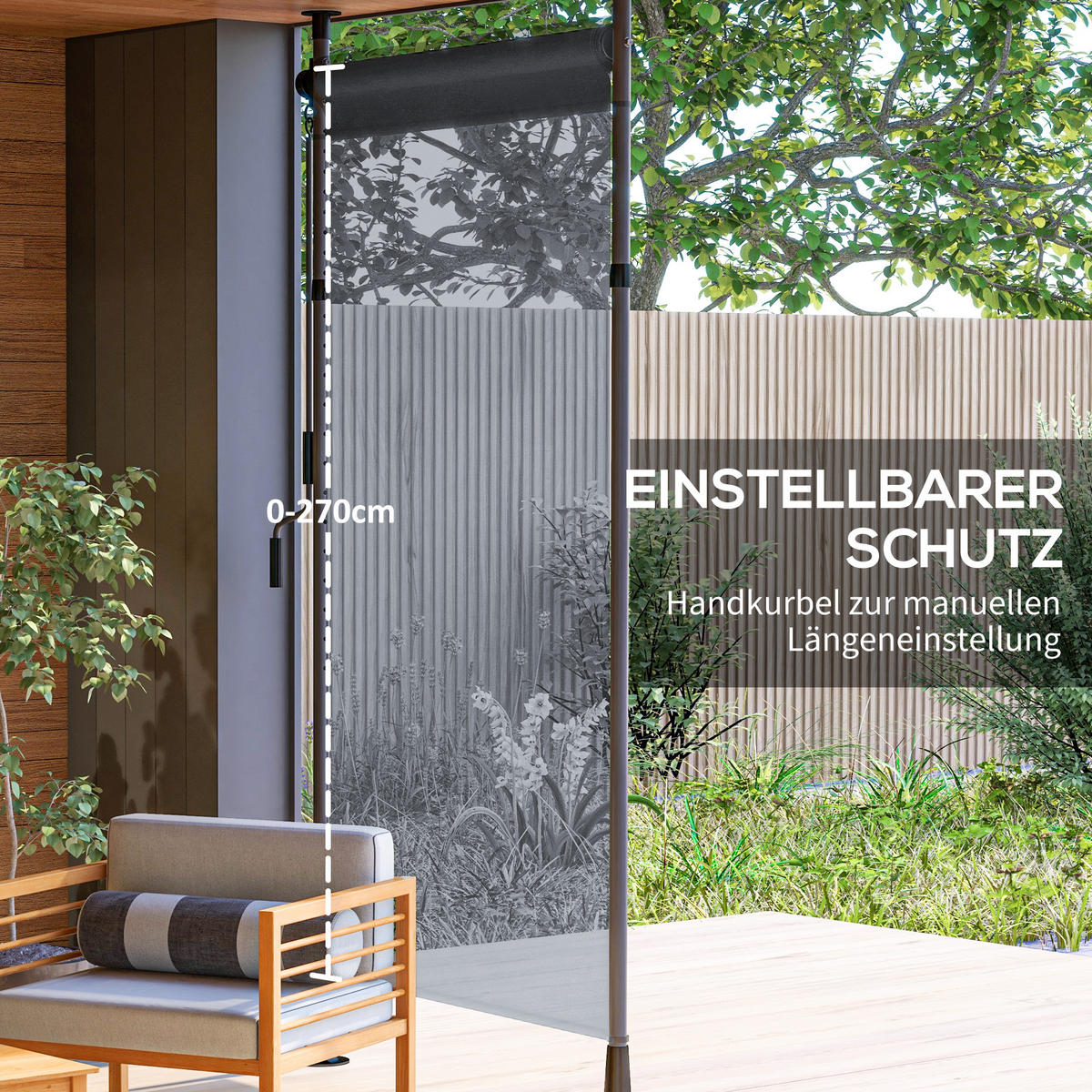 SENKRECHTMARKISE, Polyester, Dunkelgrau - Dunkelgrau, Kunststoff/Metall (2.8/310/150cm) - Outsunny