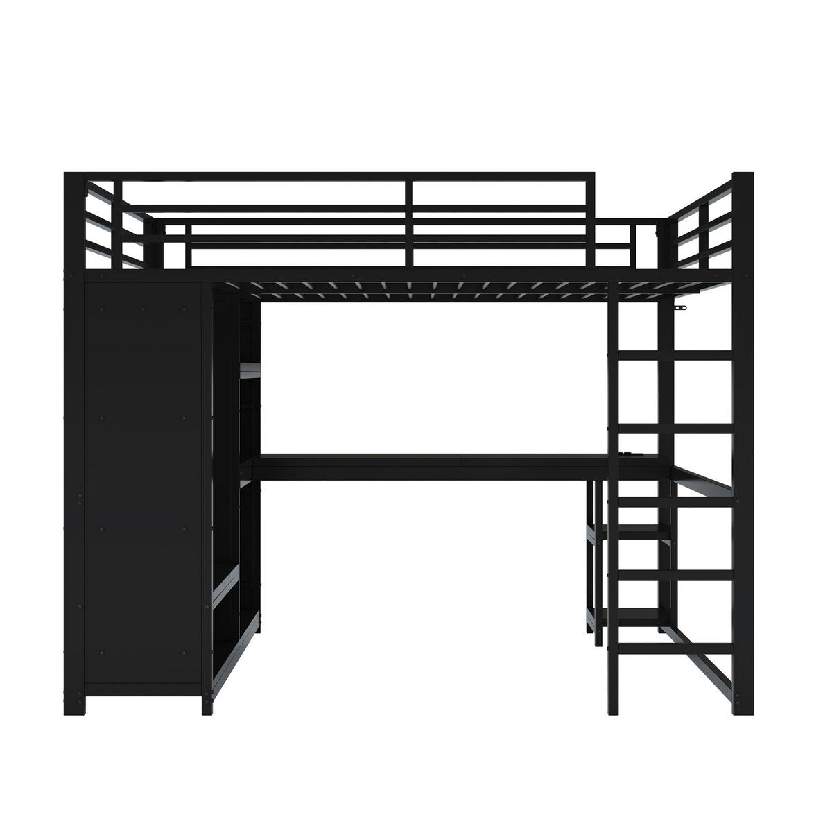 HOCHBETT 160/200 cm in Schwarz mit Schreibtisch, offenem Stauraum und LED-Beleuchtung - Schwarz, Metall (160/200cm) - Flora Grace