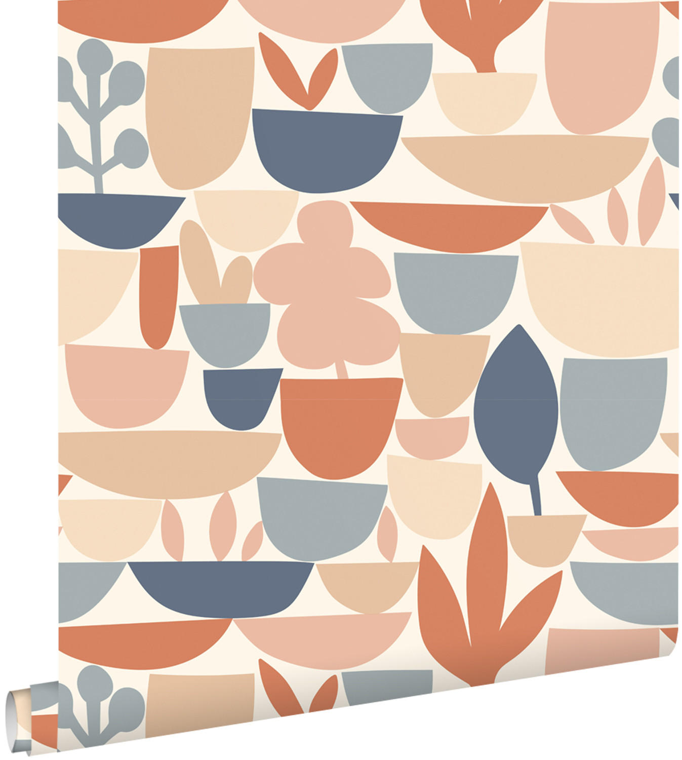 TAPETE Keramik und Pflanzen 50 x 900 cm - Orange, Papier (50/900cm) - ESTAhome