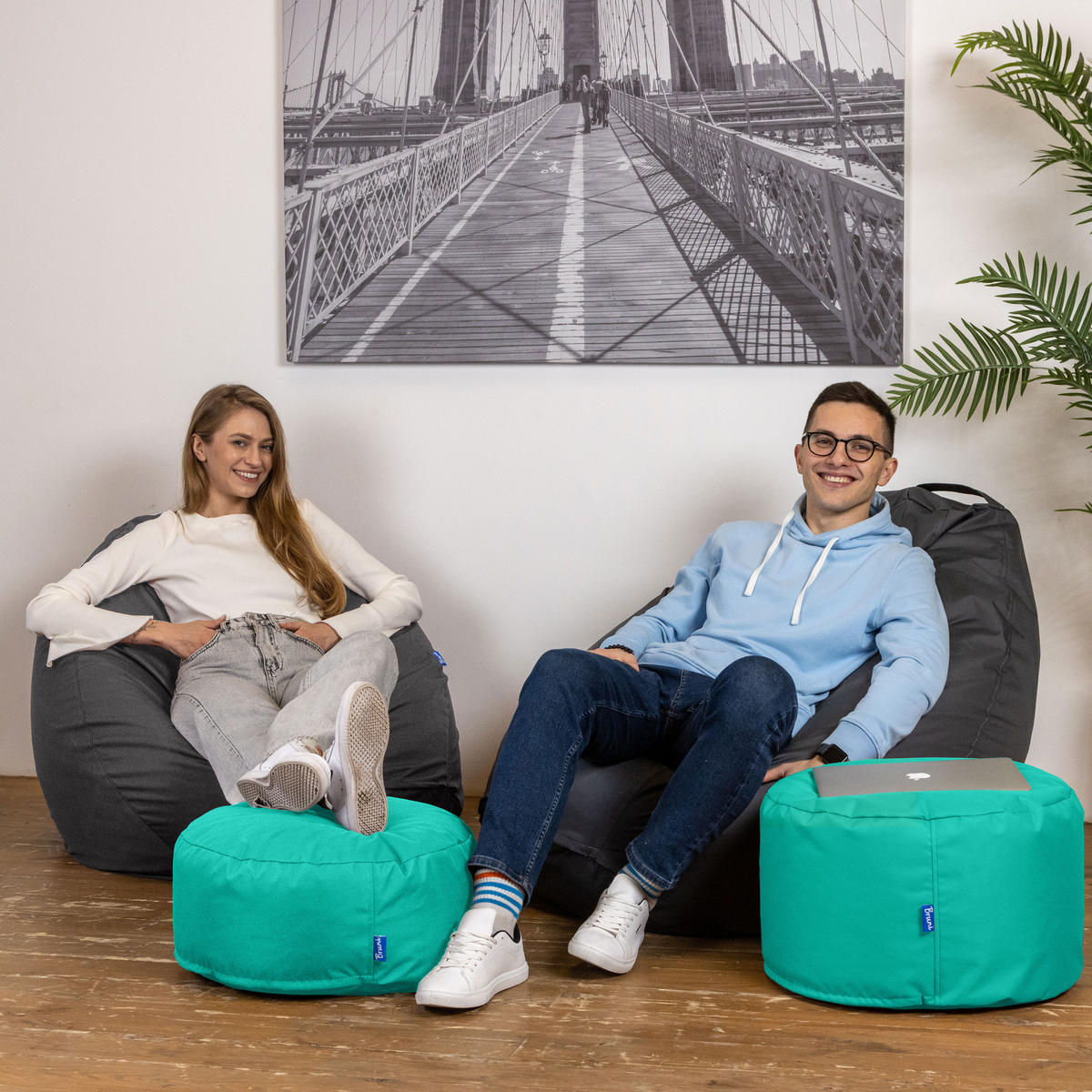 POUF M türkis - Türkis, Textil (500/200/500cm) - Bruni