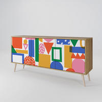SIDEBOARD GEOMETRIC GLIMMER, Eicheneffekt, 164,5x42x77,5 cm, 3 Türen - Eichefarben/Buchefarben, Holzwerkstoff/Buchenholz (164.5/77.5/42cm) - SpaceRebels