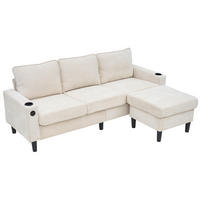 ECKSOFA Leinen mit USB-Anschluss und Typ-C 202/137/80 cm Beige - Beige, Textil (137/202cm) - Redom