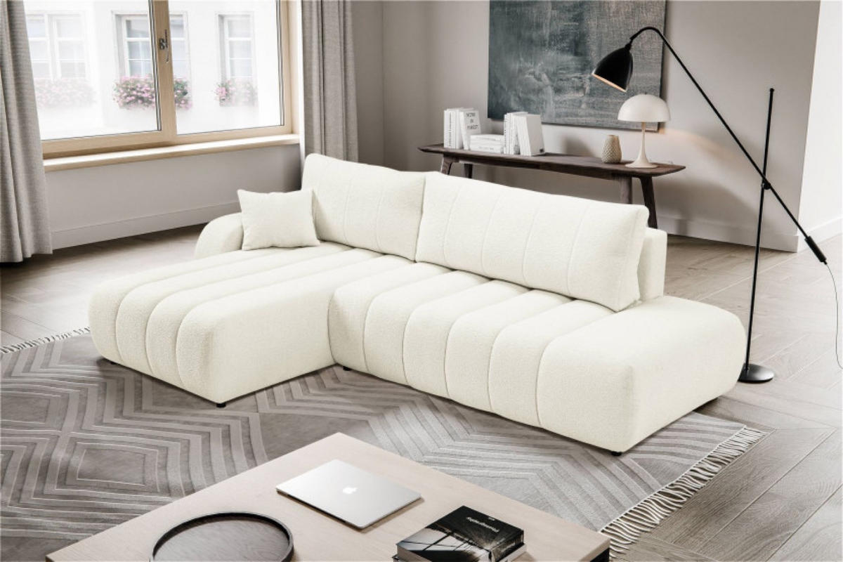 ECKSOFA Bouclé-Creme ALOO Mit Schlaffunktion Links - Ecru/Creme, Textil (276/176cm) - Sepro Meble