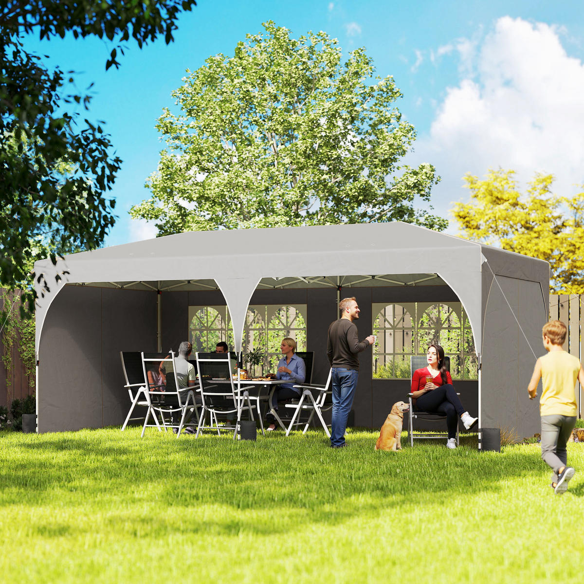 PAVILLON DE-14055 Pop-up 3/6 m, höhenverstellbar, UV50+ Grau - Hellgrau, Textil (300/275/595cm) - ComfortXL
