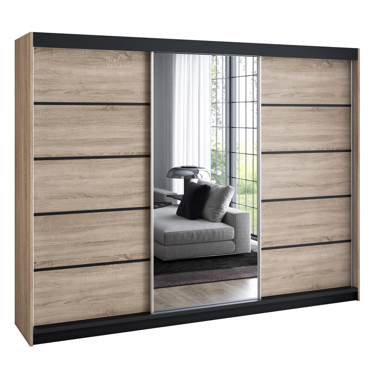SCHWEBETÜRENSCHRANK 200 cm VILUNO 4 Farbe:Sonoma - Braun, Holzwerkstoff (200/215/59.5cm) - A&J MöbelLand