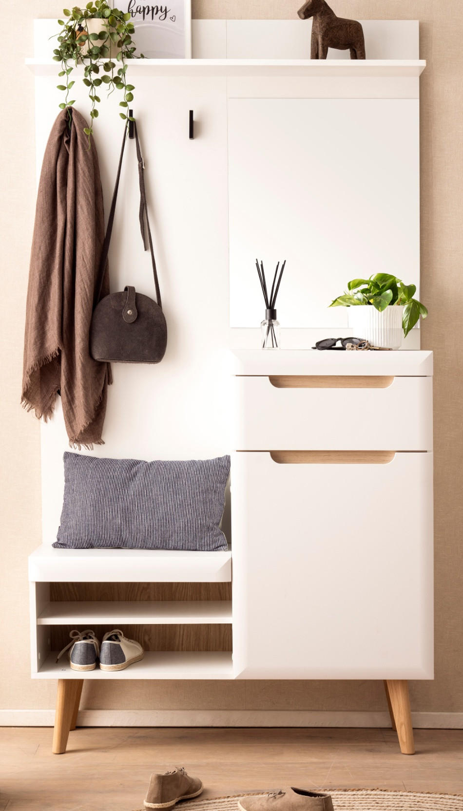 Thumbnail - Furn.Design Garderoben-Set, Weiß, Eiche, Holzwerkstoff, Nachbildung, Uni, 2 Fächer, 1 Schubladen, Rechteckig, rund, 107x...