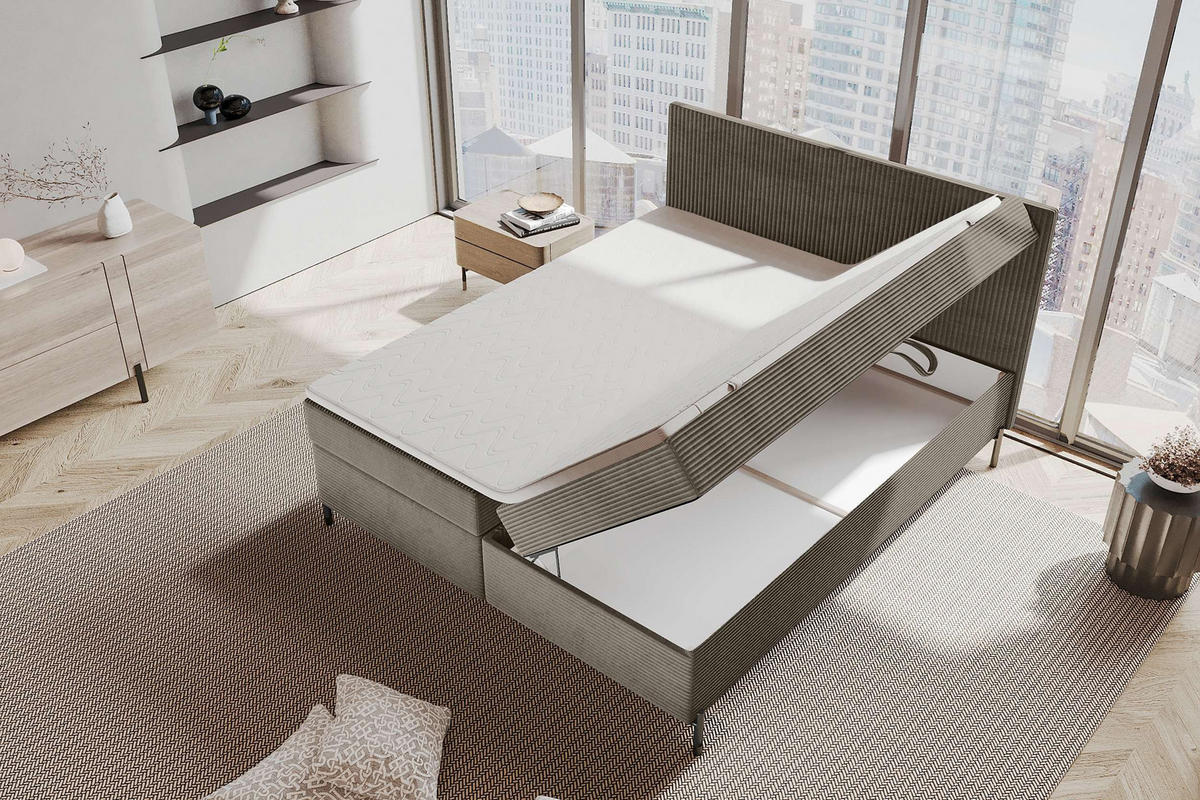 BOXSPRINGBETT VERO Cordstoff Cappuccino 200/200 cm - Schwarz/Cappuccino, Holzwerkstoff/Textil (200/200cm) - 99rooms