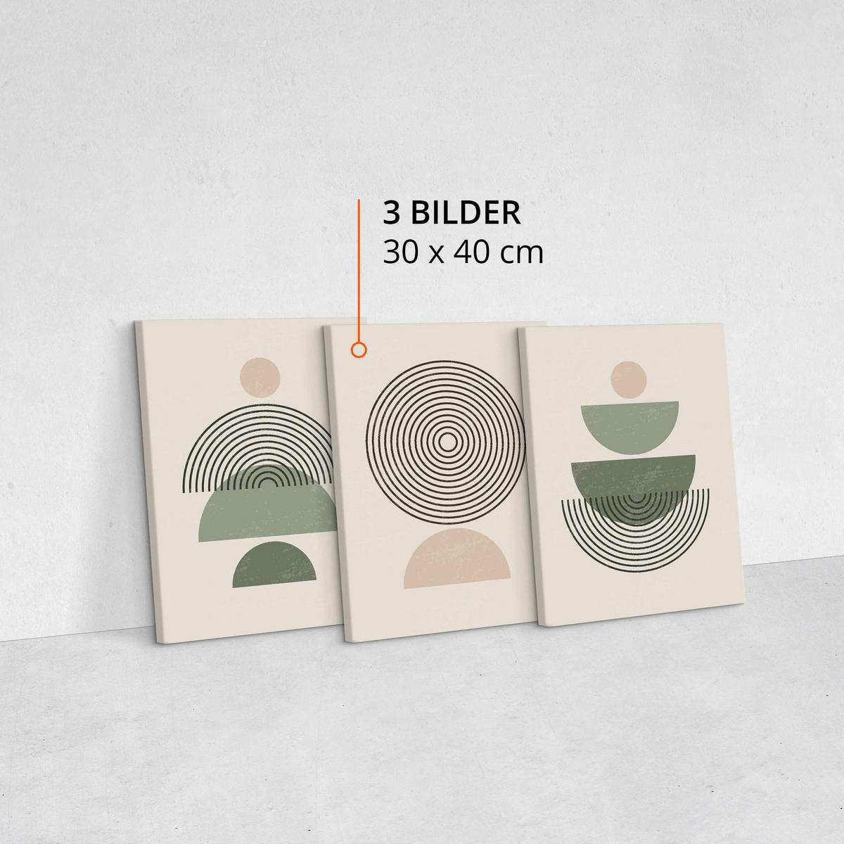 LEINWANDBILDER 3-es Set Abstraktion Boho - Beige/Schwarz, Textil (90/40cm) - Muralo