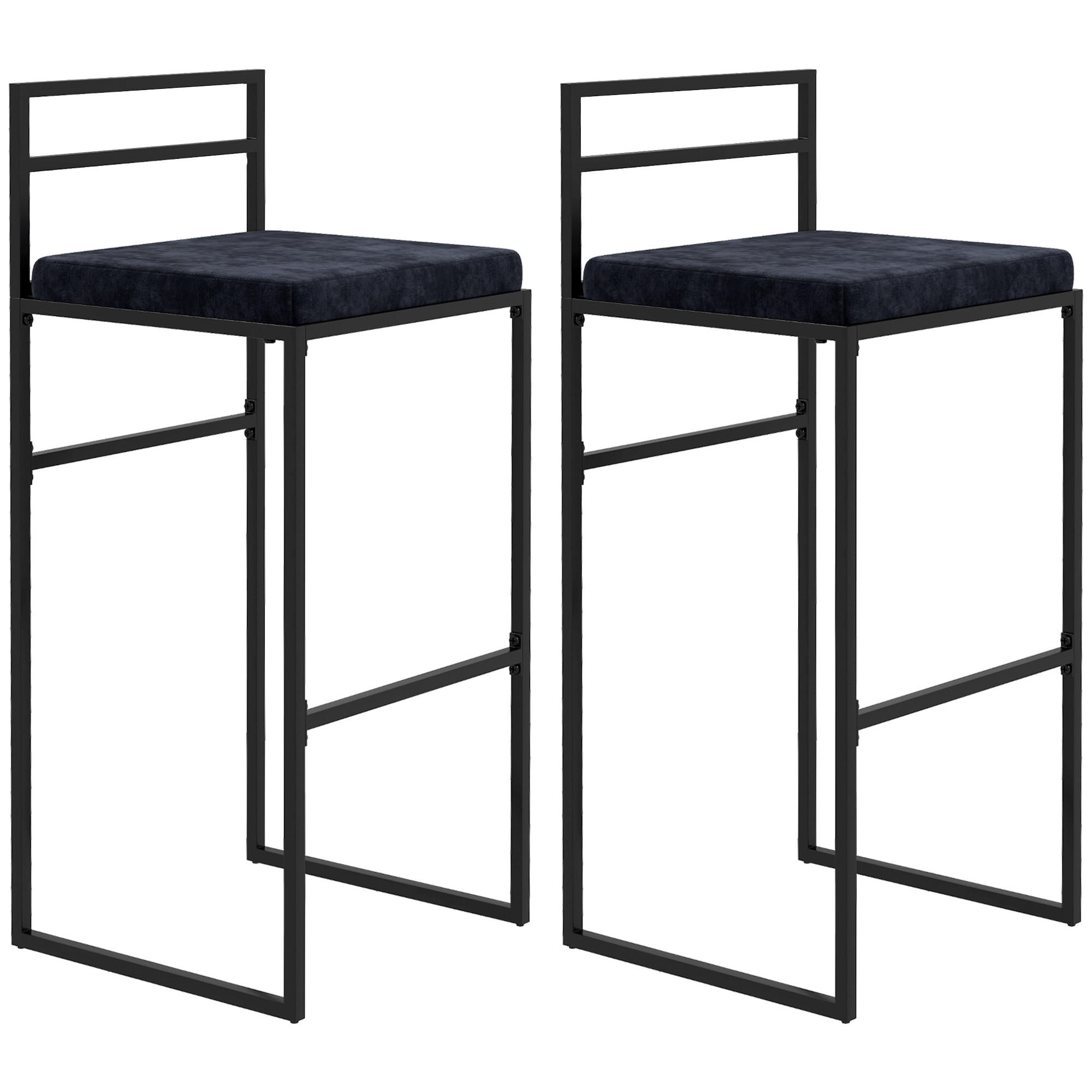BARHOCKER 2er-Set DE-14728 Samtbezug mit Fußstütze Schwarz - Schwarz, Metall (40/91/42cm) - ComfortXL