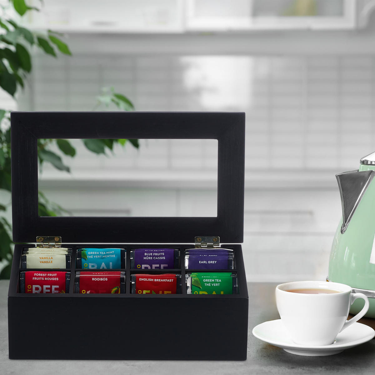 TEEBOX - Schwarz, Holz/Kunststoff (28/9/16cm) - Relaxdays