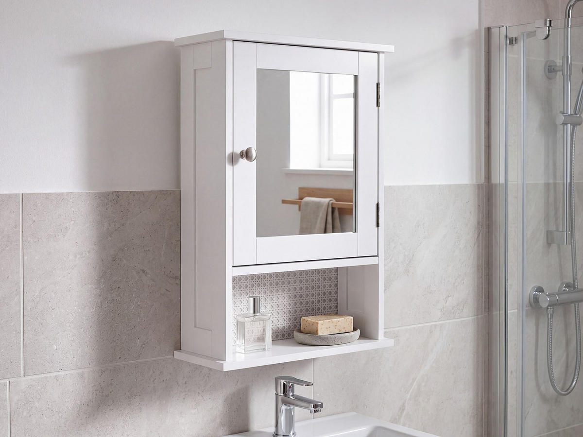 BAD-SPIEGELSCHRANK 34/53 cm Weiß Huila - Weiß, Holzwerkstoff (34/53/15cm) - Beliani