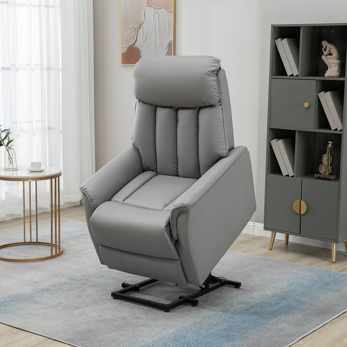 ELEKTRISCHER Aufstehsessel gepolstert Fernsehsessel Relaxsessel mit Aufstehhilfe - Schwarz/Grau, Leder/Kunststoff (80/104/94cm) - HOMCOM