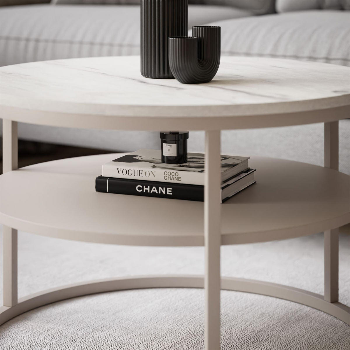 COUCHTISCH CIRI SLIM MATT mit Regal KASCHMIR - Beige, Holzwerkstoff (60/60/42cm) - Lookway