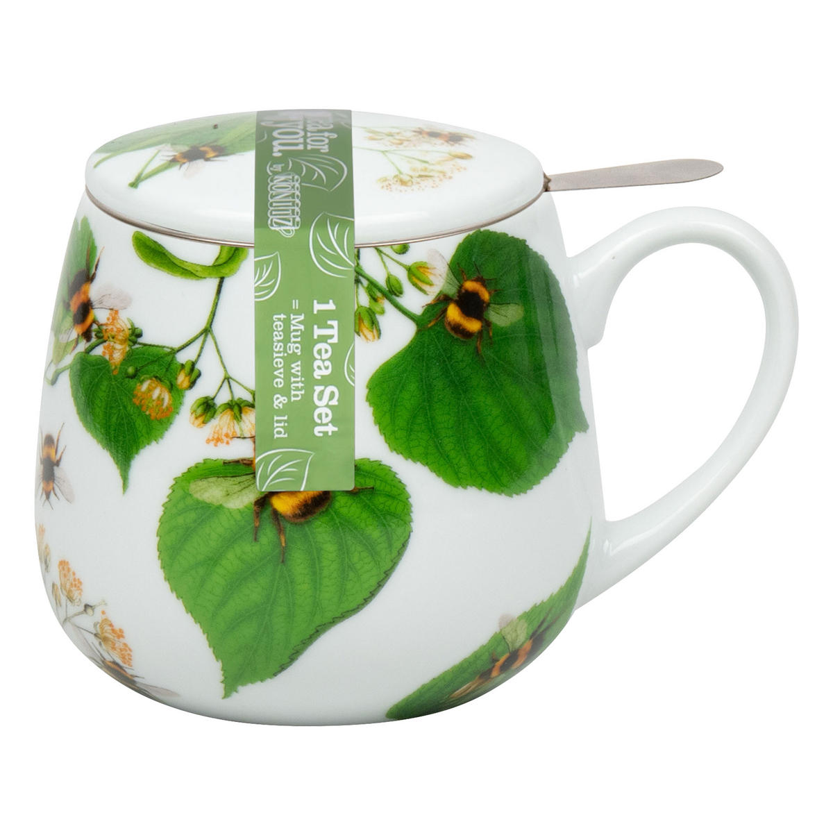 KAFFEEBECHER Bumblebees on Leaf mit Sieb und Deckel - Naturfarben, Keramik (0.4L) - Könitz