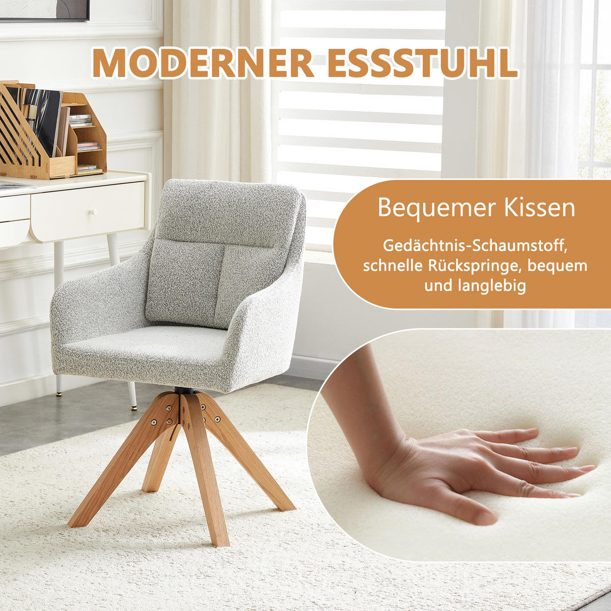 ARMLEHNSTUHL-SET DE-36632 2 Stück mit Samtbezug und Massivholzbeinen Hellgrau - Hellgrau, Holz (43/87/45cm) - ComfortXL