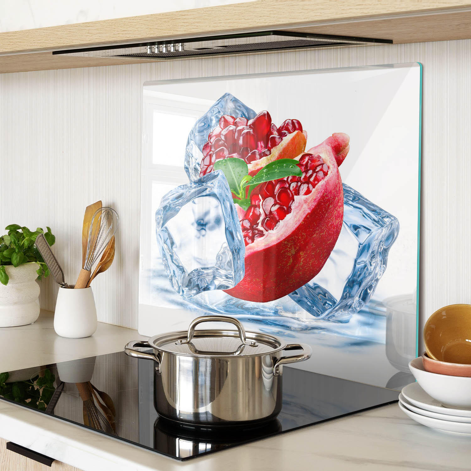 GLASPLATTE 60x52 cm Granatapfel mit Eis - Rot, Glas (60/0.4/52cm) - TULUP