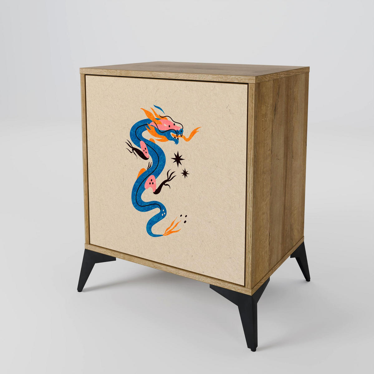 SIDEBOARD MYTHOLOGICAL CREATURES, Eichefarben, 57,5x42x57,5 cm, Ohne Füße - Eichefarben/Multicolor, Holzwerkstoff (57.5/57.5/42cm) - SpaceRebels