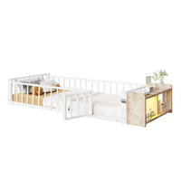 KINDERBETT 90/200 cm mit Schutzgeländer, offenem Staufach und LED-Beleuchtung, Metall/MDF, Weiß - Weiß, Holzwerkstoff (90/200cm) - Redom