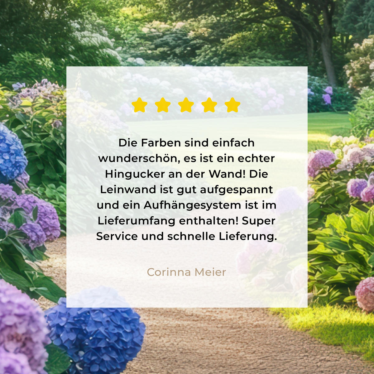 LEINWANDBILD Aussicht - Garten - Fenster - Hortensie - Blumen 50x50 cm - Pastellblau, Textil (50/50cm) - MuchoWow