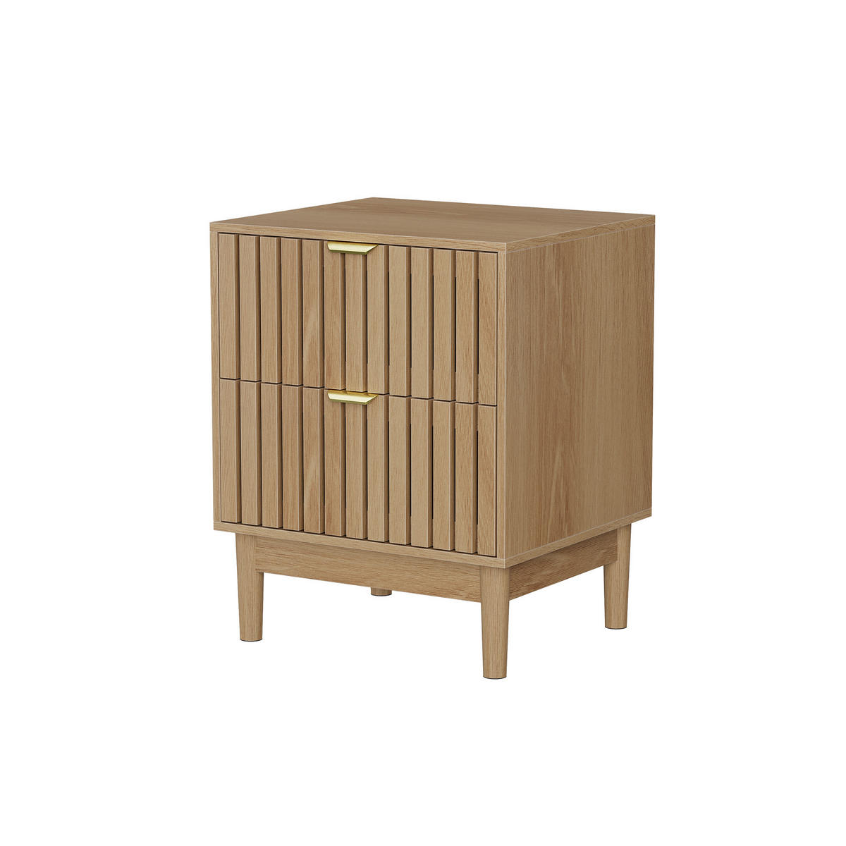 NACHTTISCH aus MDF 45x39x56,5 cm Eiche mit 2 Schubladen und Ablagefach in Lamellenoptik - Nussbaumfarben, Holzwerkstoff (45/56.5/39cm) - Modfu