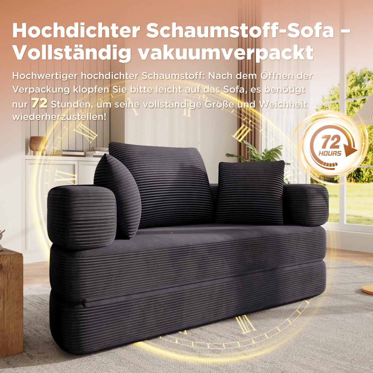 SCHLAFSOFA 173/88/60 cm Schwarz mit 3 Kissen - Schwarz, Textil (176/40/173cm) - Oxeza