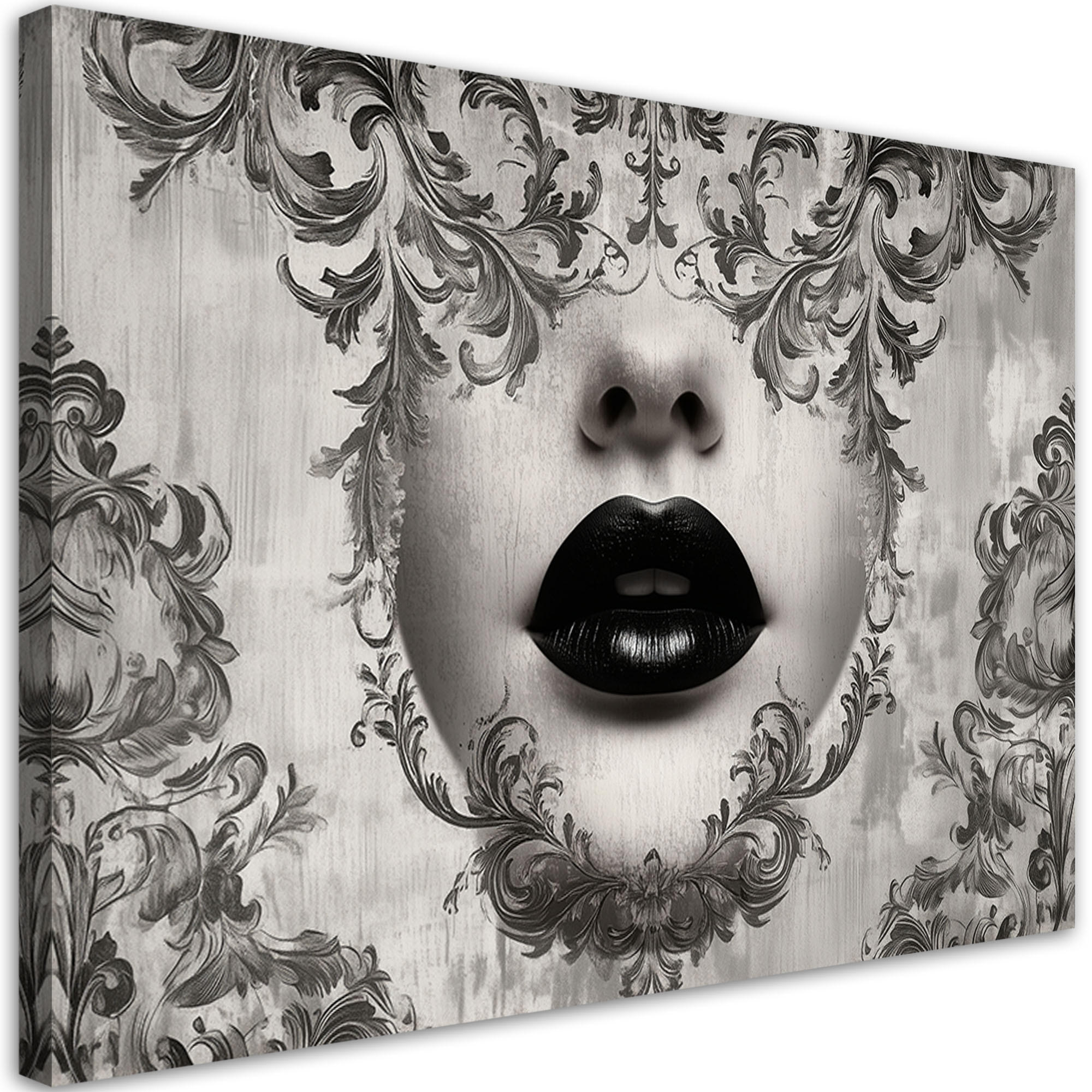 WANDBILD frauengesicht lippen abstraktion - Grau, Textil (60/40cm) - Feeby