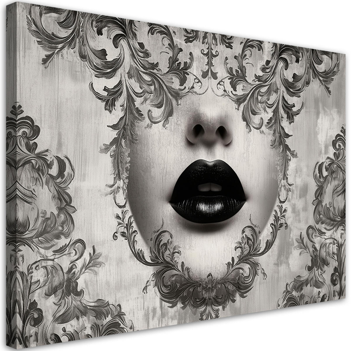 WANDBILD frauengesicht lippen abstraktion - Grau, Textil (60/40cm) - Feeby
